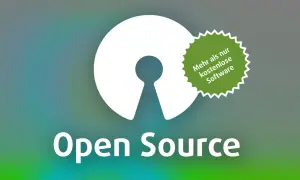 Das Logo von "Open Source" mit dem Slogan "Mehr als nur kostenlose Software" steht für ein offenes Projekt.
