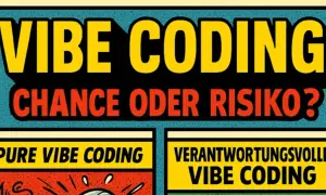 VIBE CODING: Chance oder Risiko? Links: PURE VIBE CODING, rechts: VERANTWORTUNGSVOLLES VIBE CODING.