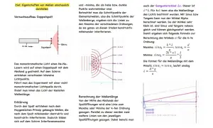 Interferenz am Doppelspalt: Ein Laserstrahl trifft auf einen Doppelspalt, erzeugt ein Muster aus hellen und dunklen Streifen auf einem Schirm. Dies zeigt die Welleneigenschaften von Licht.