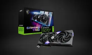 MSI GeForce RTX 5070 Ti Gaming Trio Grafikkarte und Verpackung. Perfekt, um die GPU-Gesundheit für Gaming zu prüfen.