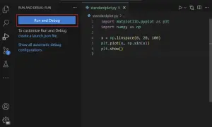 VS Code: Python-Code mit `Run and Debug` starten. Der `python debugger` ist bereit.