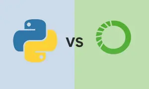 Python-Logo vs. grüner Kreis mit Segmenten. Ein Vergleich zwischen conda und venv für Python-Umgebungen.