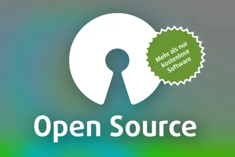 Das Logo von "Open Source" mit dem Slogan "Mehr als nur kostenlose Software" steht für ein offenes Projekt.