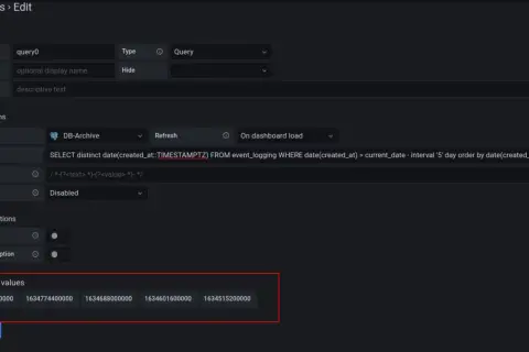 Postgres-Abfrage wandelt String in Timestamp um. Zeigt Daten aus event_logging, gefiltert nach Datum, mit Timestamp-Konvertierung.