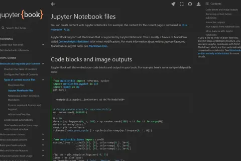 Jupyter Notebook Dark Mode: Code-Blöcke und Bildausgaben werden in Jupyter Book eingebettet.