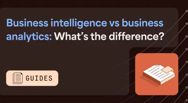 Business intelligence vs business analytics: Was ist der Unterschied? Ein Leitfaden mit Dokumentensymbol.