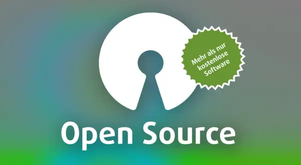 Das Logo von "Open Source" mit dem Slogan "Mehr als nur kostenlose Software" steht für ein offenes Projekt.