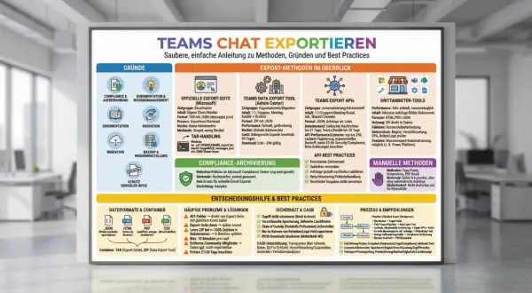 Übersicht der Methoden zum Exportieren von Teams-Chats, inklusive Gründe, Formate und Best Practices. `conda export environment` als Teil der Automatisierung.
