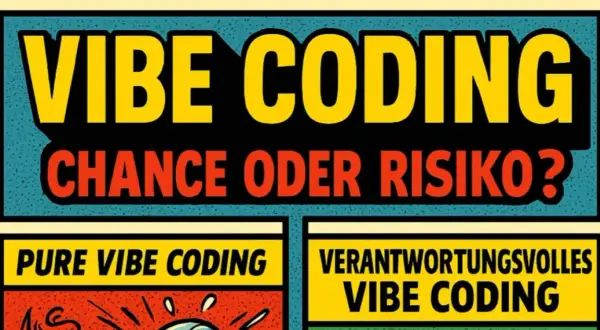 VIBE CODING: Chance oder Risiko? Links: PURE VIBE CODING, rechts: VERANTWORTUNGSVOLLES VIBE CODING.