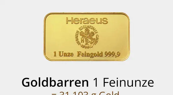 Goldbarren 1 Feinunze = 31,103 g Gold. Die Umrechnung Unze Gramm Gold ist hier klar ersichtlich.