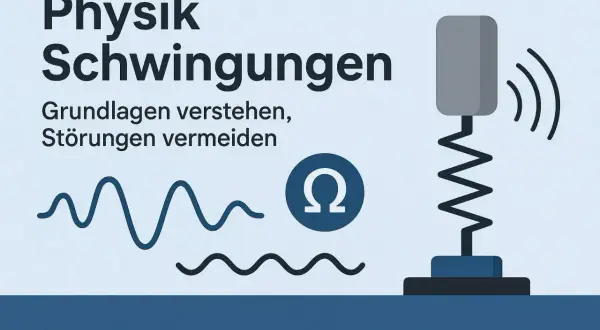 Physik: Schwingungen verstehen, Störungen vermeiden. Wellen und ein Feder-Masse-System symbolisieren elektromagnetische Schwingungen.