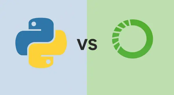 Python-Logo vs. grüner Kreis mit Segmenten. Ein Vergleich zwischen conda und venv für Python-Umgebungen.