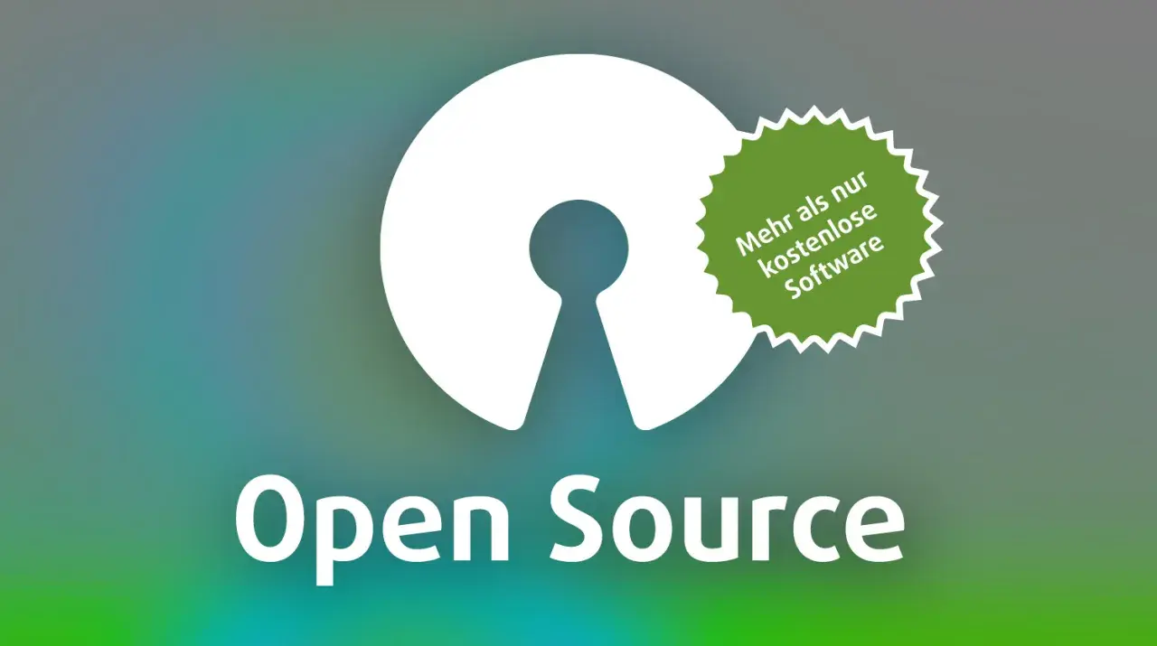Das Logo von "Open Source" mit dem Slogan "Mehr als nur kostenlose Software" steht für ein offenes Projekt.