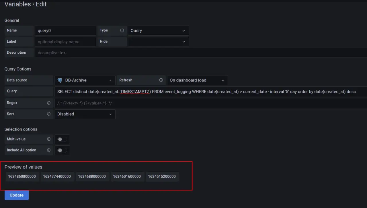 Postgres-Abfrage wandelt String in Timestamp um. Zeigt Daten aus event_logging, gefiltert nach Datum, mit Timestamp-Konvertierung.