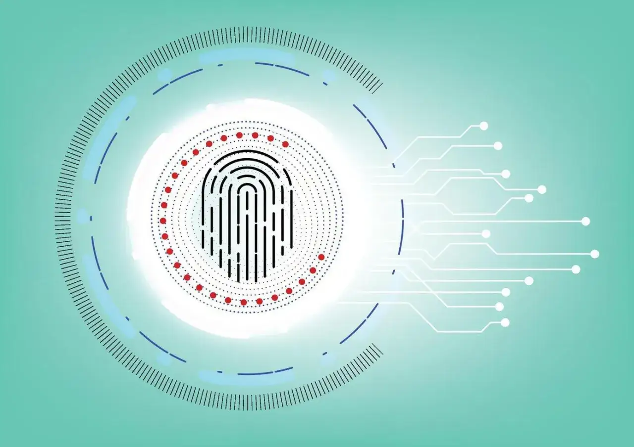 Abstrakte Darstellung eines Fingerabdrucks mit digitalen Schaltkreisen. Dies k&ouml;nnte die Frage 
