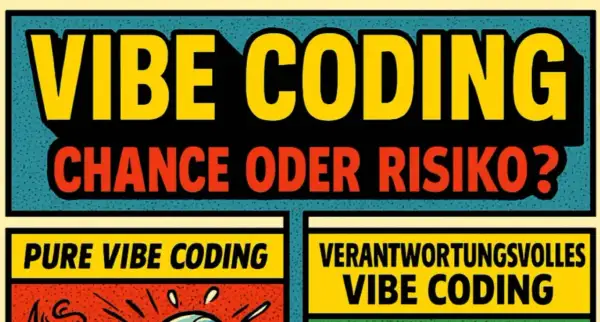 VIBE CODING: Chance oder Risiko? Links: PURE VIBE CODING, rechts: VERANTWORTUNGSVOLLES VIBE CODING.