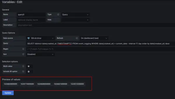Postgres-Abfrage wandelt String in Timestamp um. Zeigt Daten aus event_logging, gefiltert nach Datum, mit Timestamp-Konvertierung.