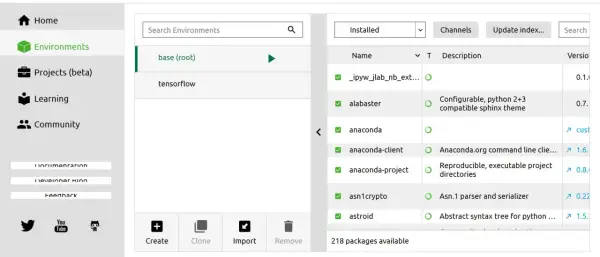 Umgebung "tensorflow" auswählen, um conda switch environment zu nutzen.