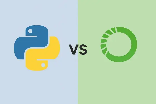 Python-Logo vs. grüner Kreis mit Segmenten. Ein Vergleich zwischen conda und venv für Python-Umgebungen.
